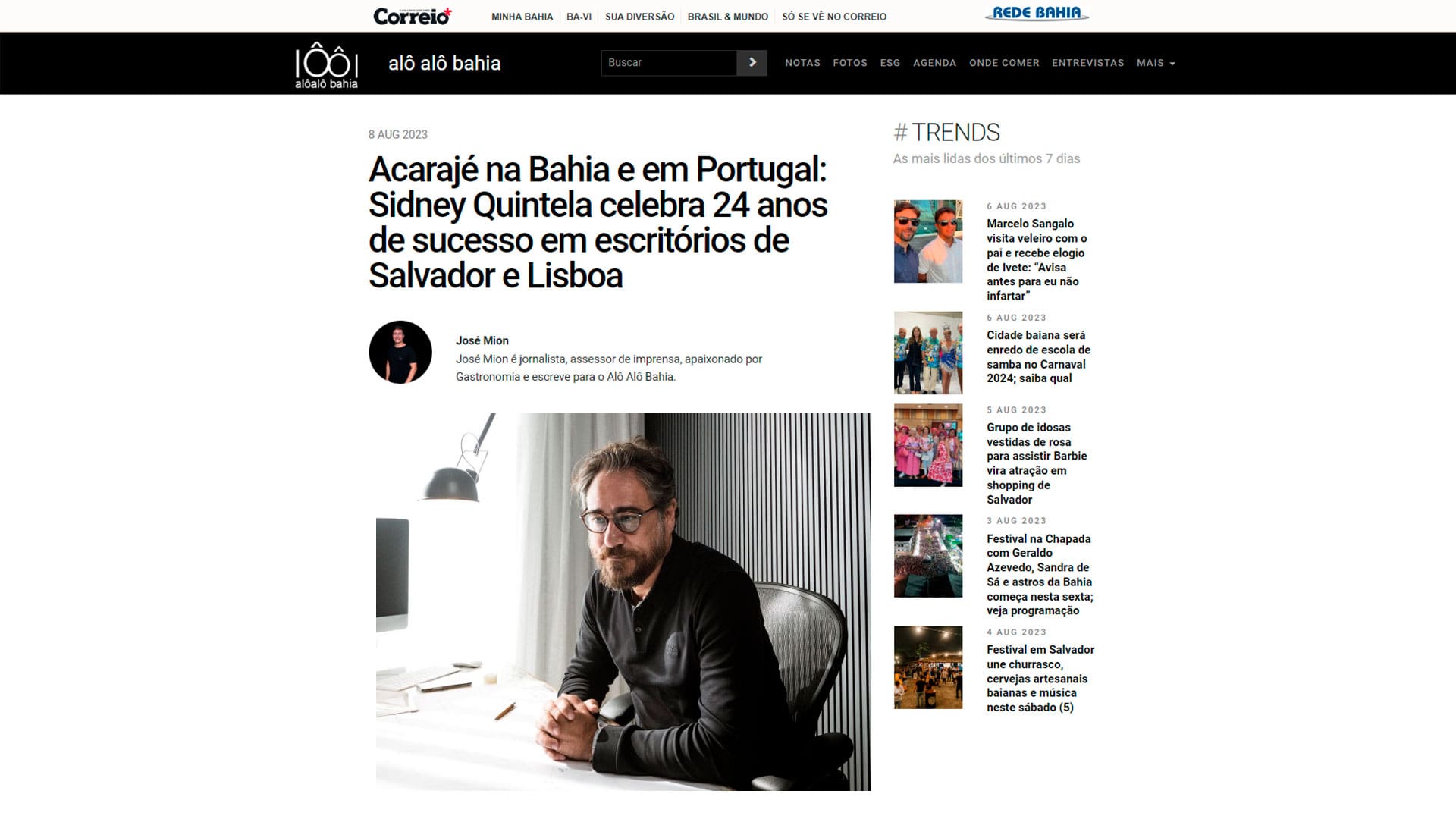 Acarajé na Bahia e em Portugal Sidney Quintela celebra 24 anos de sucesso em escritórios de Salvador