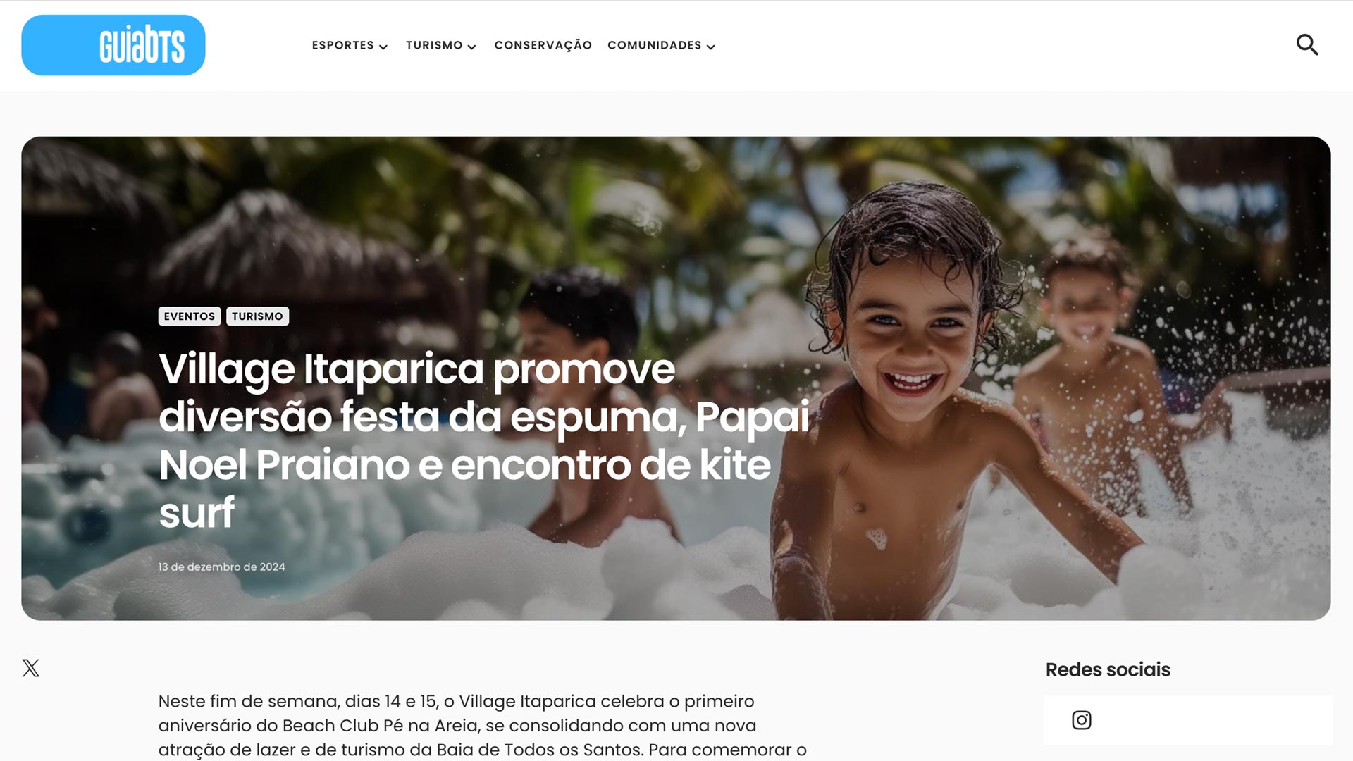 Village Itaparica promove diversão festa da espuma, Papai Noel Praiano e encontro de kite surf