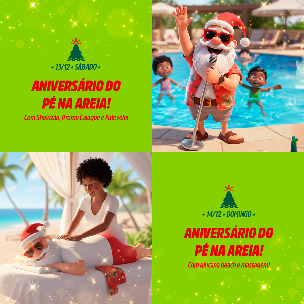 13 e 14 de dezembro – Showzão, promo caiaque e futevôlei, gincana beach e massagem no village – Village Itaparica