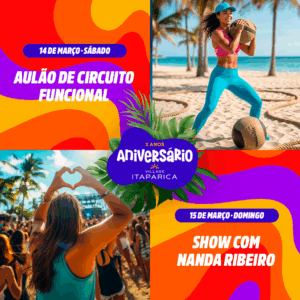 Sábado e domingo – Aulão de circuito funcional e show com Nada Ribeiro no pé na areia – Village Itaparica